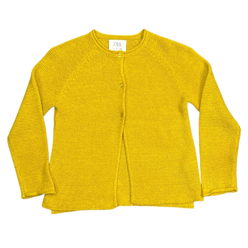ZARA Kids Open Front Knit Cardigan Mustard Yellow Little Girls Size 9 134CM